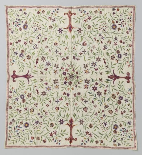 Carpet of Eastern textile with multicoloured embroidery