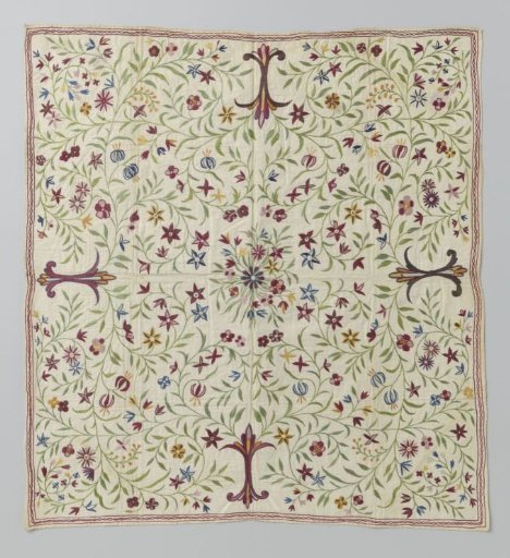 Carpet of oriental textile with multicolored embroidery