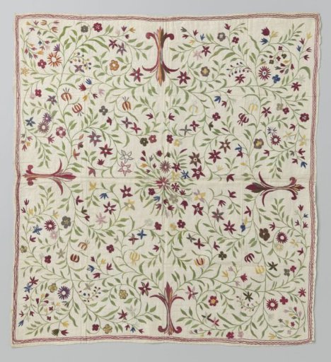 Carpet of oriental textile with multicolored embroidery