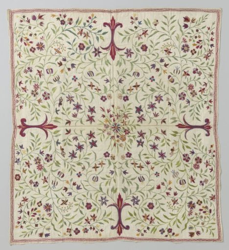 Carpet of oriental textile with multicolored embroidery
