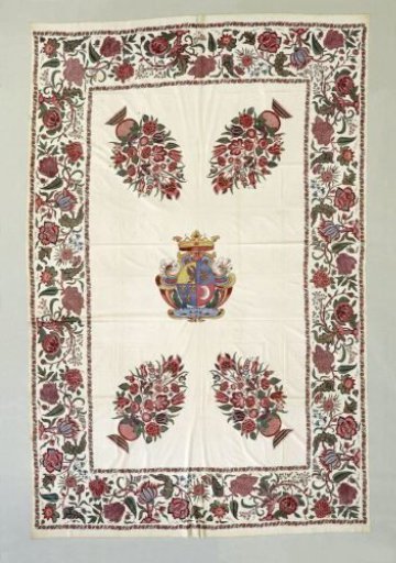 Spread of cotton chintz with the Goslinga coat of arms