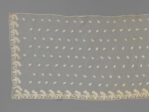 Veil of lace embroidery on tulle with falling leaves
