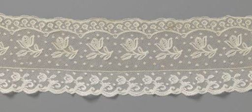 Strip of bobbin lace with hanging tulip
