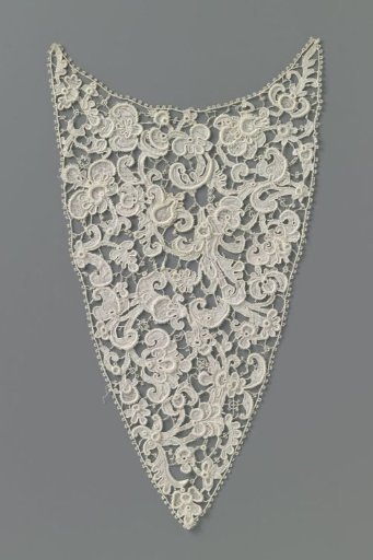 Vest of needle lace with split scrolls