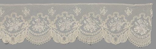 Strip of appliqué lace with bead on the swags for a crinoline jacket