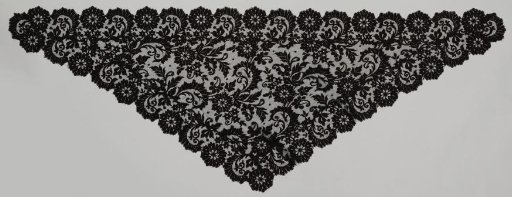 Mantilla of black machine-made lace with leaf scrolls