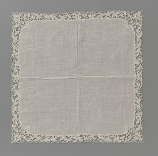 Handkerchief of needle lace with flowers and an insert of batiste