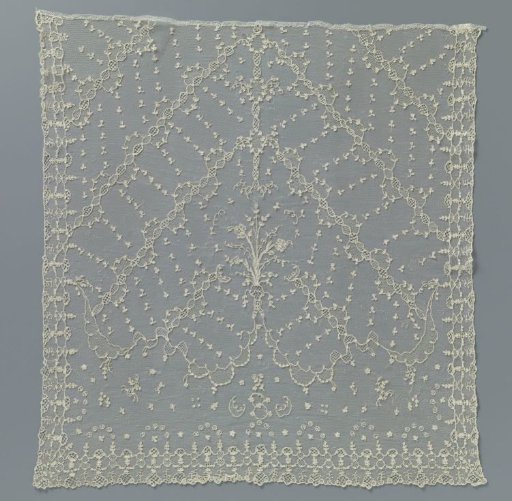 Headpiece or apron of needle lace with key motifs
