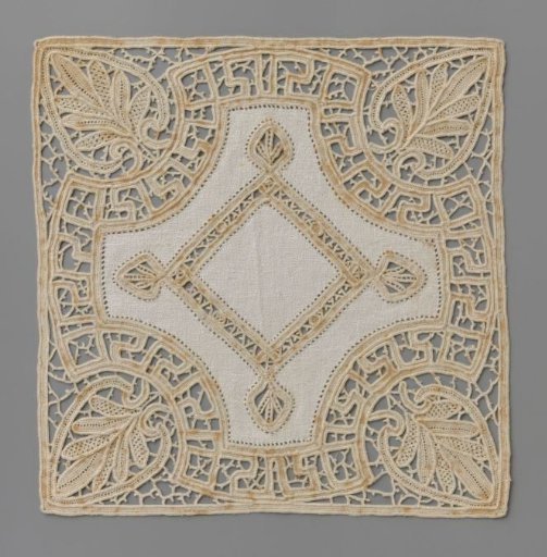 Carpet of needle lace with palmettes and a woven diamond