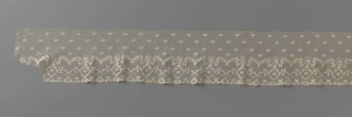 Flounce of bobbin lace with rhomboid medallions