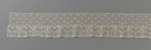 Flounce of bobbin lace with rhomboid medallions