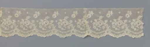 Strip of bobbin lace with pearl and rosette border
