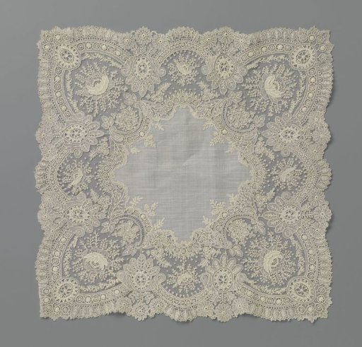 Handkerchief with a border of needle lace with twelve ovals