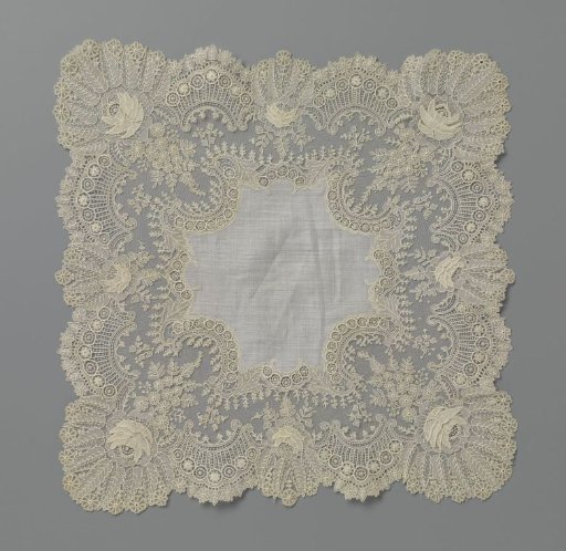 Handkerchief with a border of needle lace with wheel borders