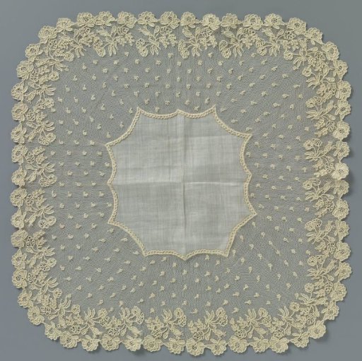 Handkerchief of Needle Lace with Hanging Flower Sprigs