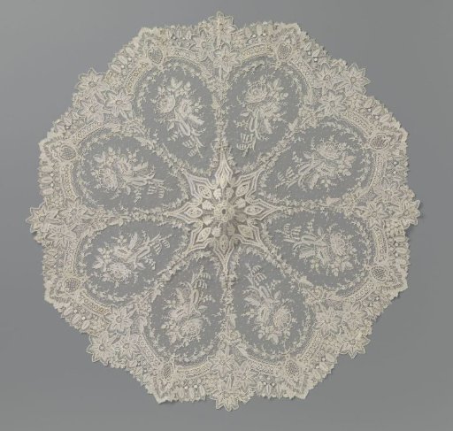Coverlet of Needle Lace for a Small Parasol with Hanging Lilies