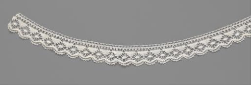 Handkerchief border strip of bobbin lace with triangles and spiders