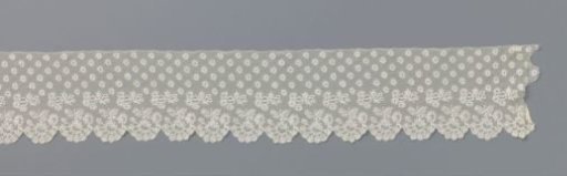 Strip of bobbin lace with two rows of flowers
