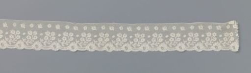 Strip of bobbin lace with hanging rose