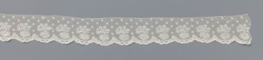 Strip of bobbin lace with shells of rosettes