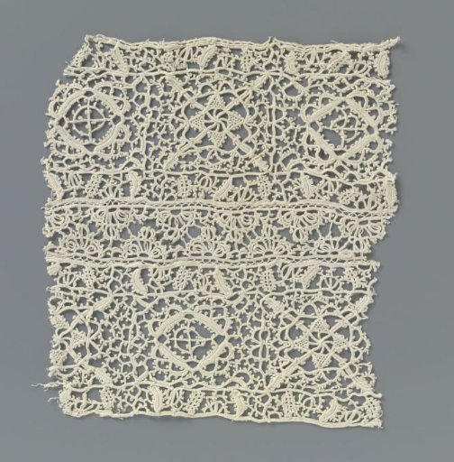 Strip of crocheted lace with reticella motifs