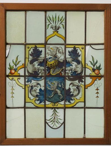 Pane with a silver lion and a silver lion as a crest
