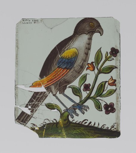 Square with a bird on a branch with five flowers