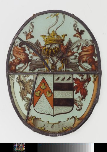 Heraldic Pane with a Crest of Two Heron Heads