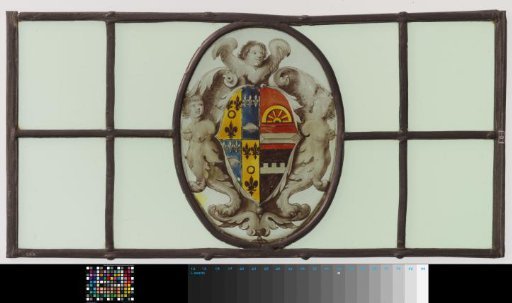 Pane with Coat of Arms in a Cartouche, Crowned by an Angel