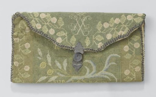 Letter bag of thick paper covered with petitpoint embroidery, bearing the monogram of Admiral Isaac Sweers, with engraved silver lock
