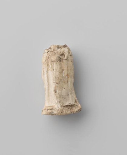 Statue of a figure in a cloak; the head is missing