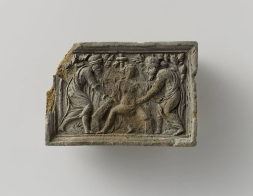 Fireplace tile with a representation of Susanna