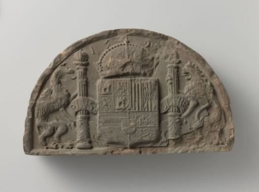 Fireplace Stone with the Year 1598 and Two Climbing Lions