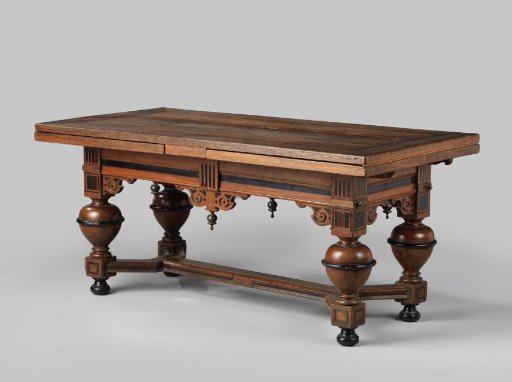 Table with pull-out leaves; oak with ebony