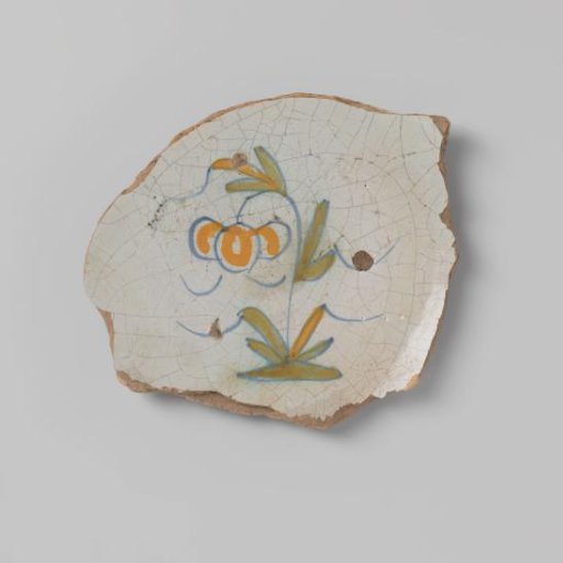 Sherd of earthenware with a polychrome drawing of a flower