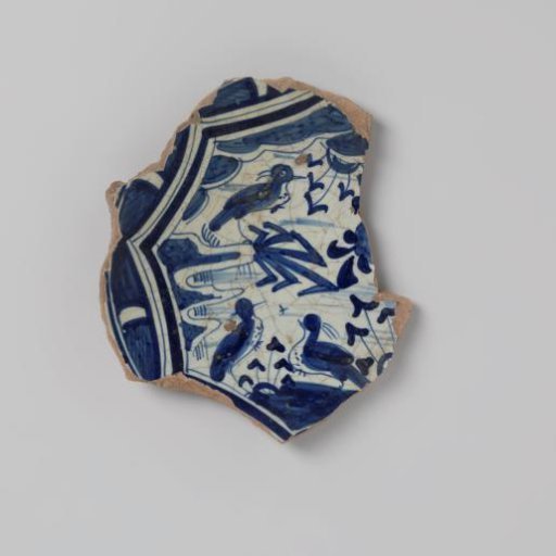 Sherd of Earthenware with a Drawing of Birds in Blue Underglaze