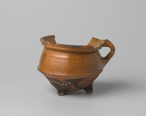 Pot of Red-Firing Clay, Glazed Inside and Outside with Colorless Lead Glaze, Damaged