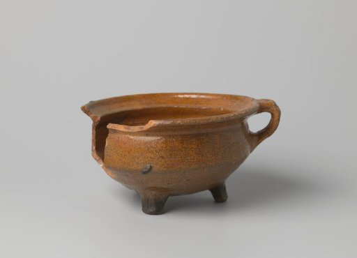 Pot of Red-Firing Clay, Glazed Inside and Outside with Colorless Lead Glaze, Damaged