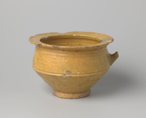 Pot of White-Firing Clay, Glazed Inside and Outside with Yellow Glaze, Damaged