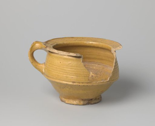 Pot of White-Firing Clay, Glazed Inside and Outside with Yellow Glaze, Damaged