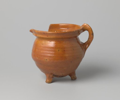 Pot of red-firing clay, glazed green lead on the inside and brown lead on the outside, damaged