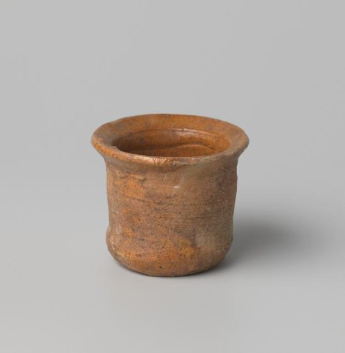 Salve pot of red-fired earthenware, glazed with lead glaze on the inside