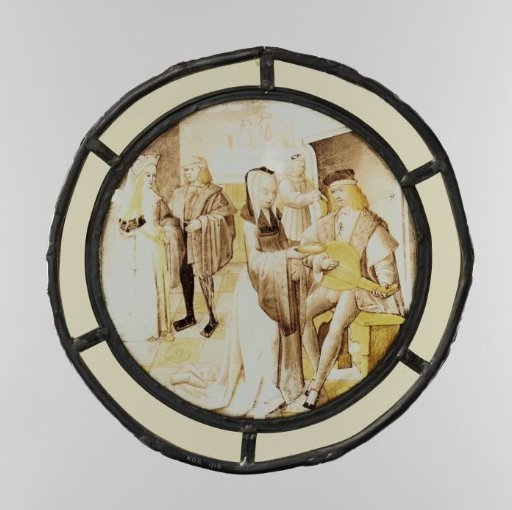 Pane with three men and two women talking and making music