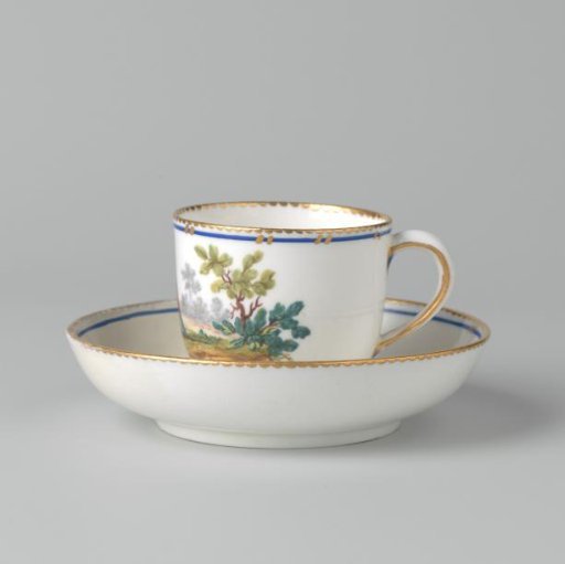 Cup and saucer with birds in a landscape