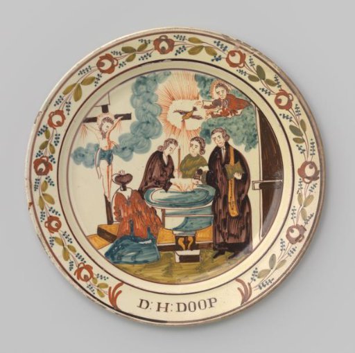 Plate of cream-colored stoneware depicting the Baptism