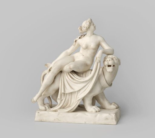 Lion upon which a lady of marble