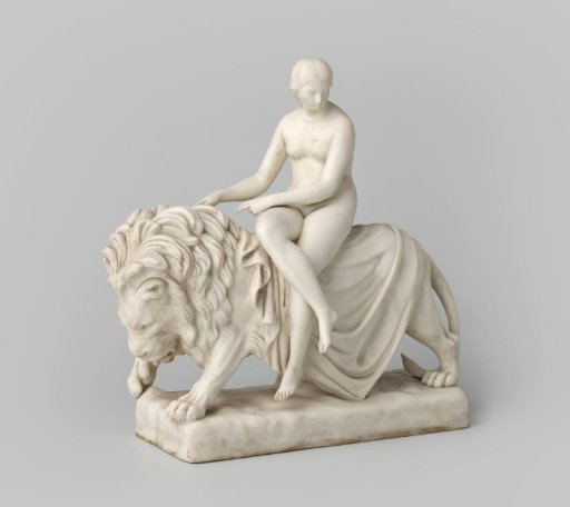 Lion with a female figure in marble