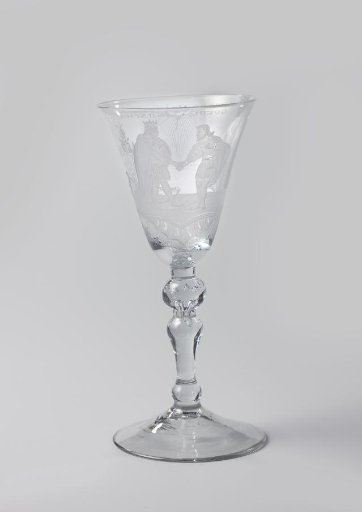 Chalice glass with David and Jonathan and the inscription: DE GOEDE VRINDSCHAP