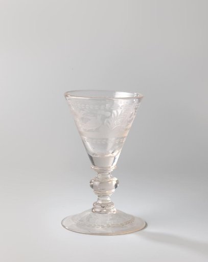 Chalice glass with birds and floral and leafy scrolls