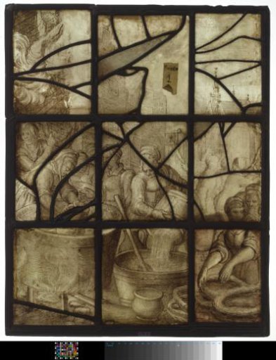 Window with the coat of arms of Alkmaar and inscription "Alkmaria Victrix 1573"